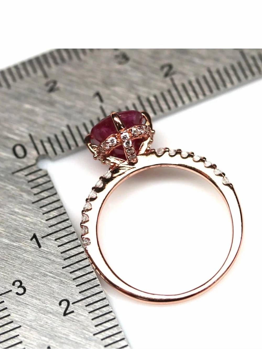 Stunning!!  2CT Natural Red Ruby with Hidden Halo Rose Gold over 925 Sterling
